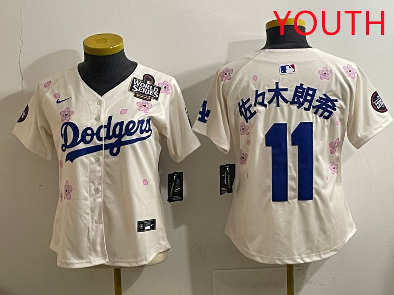 Youth Los Angeles Dodgers #11 R.Sasaki Cream Sakura Edition 2025 Nike MLB Jersey style 36->youth mlb jersey->Youth Jersey